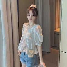画像をギャラリービューアに読み込む, 2カラー選択透かし彫りレース切り替えパフスリーブカジュアルコーデしやすい写真通り