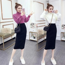 画像をギャラリービューアに読み込む, ハイネックふわふわニットセーター&黒ニットスカートセットアップ