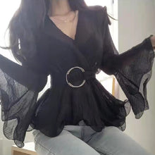 画像をギャラリービューアに読み込む, 絶対欲しい優しい気質トランペットスリーブフリル裾ファッション合わせやすいシャツ・ブラウストップス
