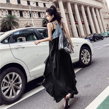 画像をギャラリービューアに読み込む, デニム切り替え大振り子マキシワンピースサスペンダーワンピース(調節可)