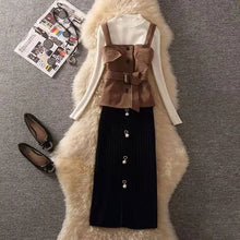 画像をギャラリービューアに読み込む, 無袖ベストアウター&無地ニットセータートップス&無地コーデしやすいスカートセットアップ