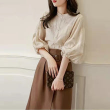 画像をギャラリービューアに読み込む, 高級感レトロデザインスタイルパフスリーブシャツ・ブラウストップス&無地スカートセットアップ