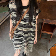 画像をギャラリービューアに読み込む, ニットタッセル配色切替ノースリーブベストワンピース