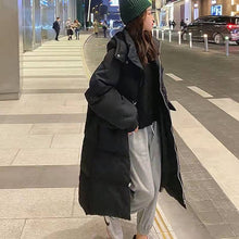 画像をギャラリービューアに読み込む, ゆったりコーデしやすい無地レデイースファッション暖かいロングダウンジャケット