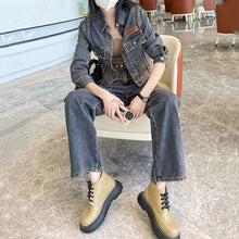 画像をギャラリービューアに読み込む, カッコよいデニムコート&ハイウエストジーンパンセットアップ