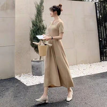 画像をギャラリービューアに読み込む, レトロデザイン感レデイースファッション無地気質着痩せ効果ロングニットワンピース