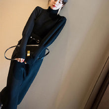 画像をギャラリービューアに読み込む, 気質よいハイネック無地セーター&2colorsスリットロングスカートセットアップ