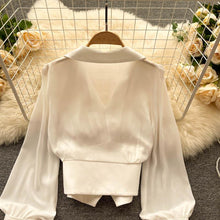 画像をギャラリービューアに読み込む, パフスリーブシースルー袖切り替えブラウストップス