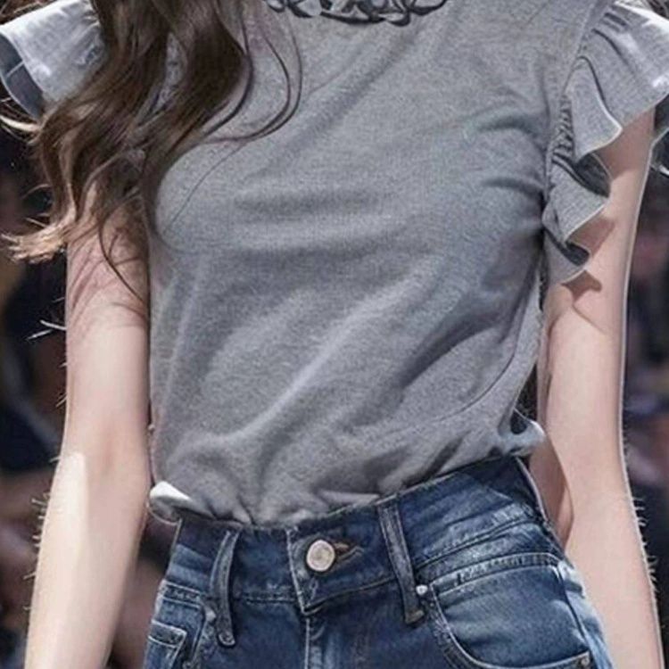 フレア裾袖無地Tシャツトップス