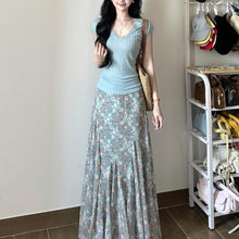 画像をギャラリービューアに読み込む, レーストリム ノースリーブトップス + 花柄マーメイドスカート セットアップ
