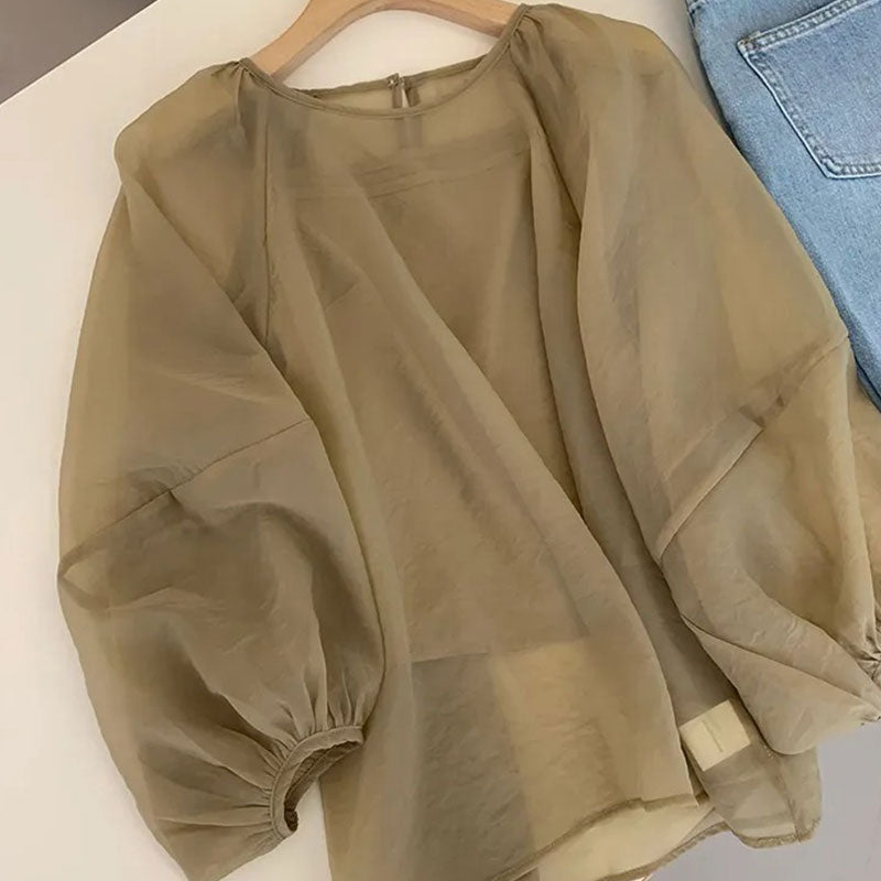 シースルーブラウスレトロトップス