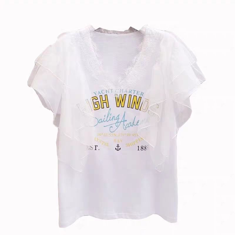 レース切替メッシュ袖Ｔシャツトップス