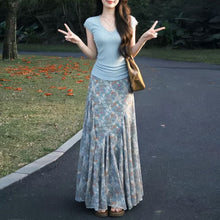 画像をギャラリービューアに読み込む, レーストリム ノースリーブトップス + 花柄マーメイドスカート セットアップ
