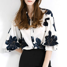 画像をギャラリービューアに読み込む, 花柄パフスリーブ半袖ブラウストップス
