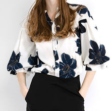 画像をギャラリービューアに読み込む, 花柄パフスリーブ半袖ブラウストップス
