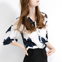 画像をギャラリービューアに読み込む, 花柄パフスリーブ半袖ブラウストップス
