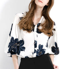 画像をギャラリービューアに読み込む, 花柄パフスリーブ半袖ブラウストップス
