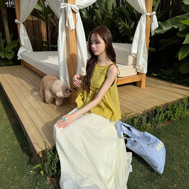 キャミソール シフォンスカート セットアップ 体型カバー 着痩せ 大人可愛い リゾート