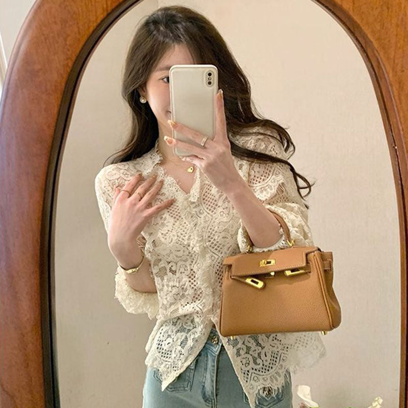 レース花柄シャツトップス