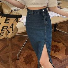 画像をギャラリービューアに読み込む, デニムスリットミディスカート レディース ハイウエスト 着痩せ カジュアル通勤
