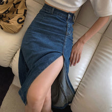 画像をギャラリービューアに読み込む, デニムスリットミディスカート レディース ハイウエスト 着痩せ カジュアル通勤
