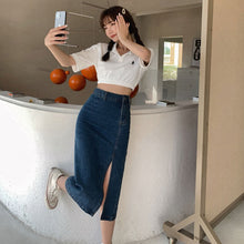 画像をギャラリービューアに読み込む, デニムスリットミディスカート レディース ハイウエスト 着痩せ カジュアル通勤
