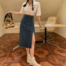 画像をギャラリービューアに読み込む, デニムスリットミディスカート レディース ハイウエスト 着痩せ カジュアル通勤
