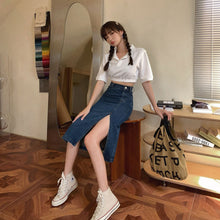 画像をギャラリービューアに読み込む, デニムスリットミディスカート レディース ハイウエスト 着痩せ カジュアル通勤
