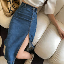 画像をギャラリービューアに読み込む, デニムスリットミディスカート レディース ハイウエスト 着痩せ カジュアル通勤
