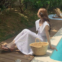 画像をギャラリービューアに読み込む, セーラーカラー ストライプ ワンピース ノースリーブ 爽やか 夏コーデ
