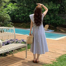 画像をギャラリービューアに読み込む, セーラーカラー ストライプ ワンピース ノースリーブ 爽やか 夏コーデ
