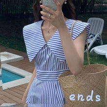 画像をギャラリービューアに読み込む, セーラーカラー ストライプ ワンピース ノースリーブ 爽やか 夏コーデ
