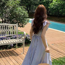 画像をギャラリービューアに読み込む, セーラーカラー ストライプ ワンピース ノースリーブ 爽やか 夏コーデ
