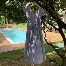 画像をギャラリービューアに読み込む, セーラーカラー ストライプ ワンピース ノースリーブ 爽やか 夏コーデ
