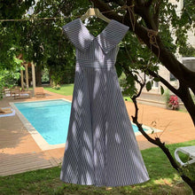 画像をギャラリービューアに読み込む, セーラーカラー ストライプ ワンピース ノースリーブ 爽やか 夏コーデ
