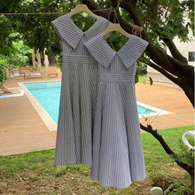 画像をギャラリービューアに読み込む, セーラーカラー ストライプ ワンピース ノースリーブ 爽やか 夏コーデ
