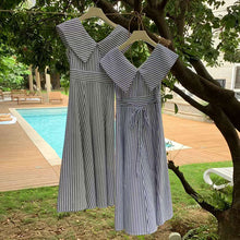 画像をギャラリービューアに読み込む, セーラーカラー ストライプ ワンピース ノースリーブ 爽やか 夏コーデ
