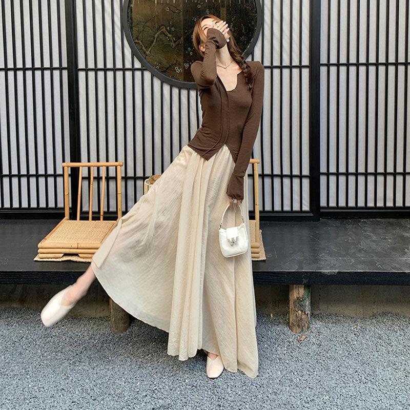 ロングスカート ワイドシルエットマキシ丈 大人きれいめボトムス