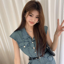 画像をギャラリービューアに読み込む, ノースリーブ デニムワンピース レディース ベルト付き ミディ丈 着痩せ カジュアル
