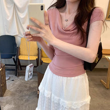 画像をギャラリービューアに読み込む, 2way 着用可ドレープ オフショルダー トップス 細見え 体型カバー
