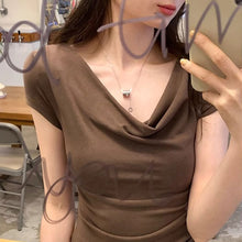 画像をギャラリービューアに読み込む, 2way 着用可ドレープ オフショルダー トップス 細見え 体型カバー
