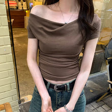 画像をギャラリービューアに読み込む, 2way 着用可ドレープ オフショルダー トップス 細見え 体型カバー
