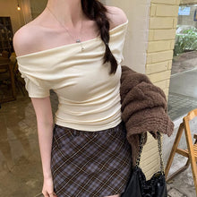 画像をギャラリービューアに読み込む, 2way 着用可ドレープ オフショルダー トップス 細見え 体型カバー
