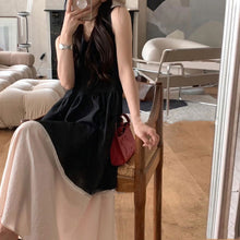 画像をギャラリービューアに読み込む, バイカラー ドッキング チェック柄ワンピースノースリーブ マキシ丈 大人可愛いカジュアルワンピース
