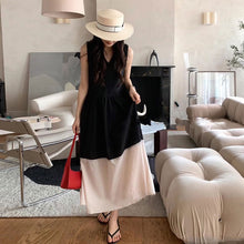 画像をギャラリービューアに読み込む, バイカラー ドッキング チェック柄ワンピースノースリーブ マキシ丈 大人可愛いカジュアルワンピース
