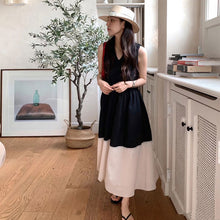 画像をギャラリービューアに読み込む, バイカラー ドッキング チェック柄ワンピースノースリーブ マキシ丈 大人可愛いカジュアルワンピース
