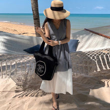 画像をギャラリービューアに読み込む, バイカラー ドッキング チェック柄ワンピースノースリーブ マキシ丈 大人可愛いカジュアルワンピース
