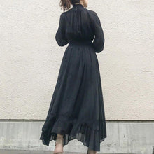 画像をギャラリービューアに読み込む, パフスリーブ長袖黒ワンピースデートワンピース
