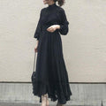 パフスリーブ長袖黒ワンピースデートワンピース