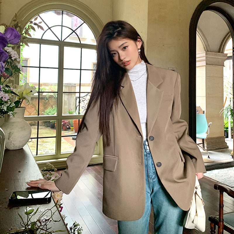 オーバーサイズテーラードジャケットレディースカジュアルスーツジャケットゆったりシルエットオフィスから普段